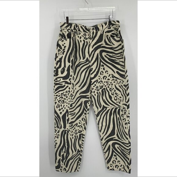 Mother Curbside Heel wide leg high rise button fly jeans Animal Tracks new 34 - Picture 1 of 6